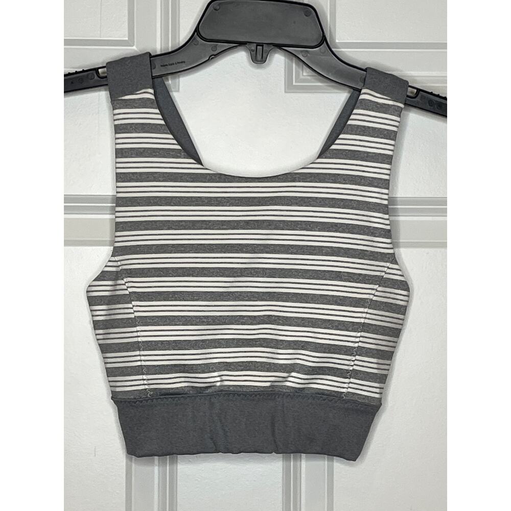 Athleta Small Gray Stripe Padded‎ Sports Bra Criss Cross Back